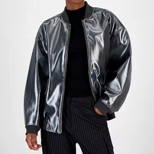 Metallic Silver Bomber Jacket- BAR III